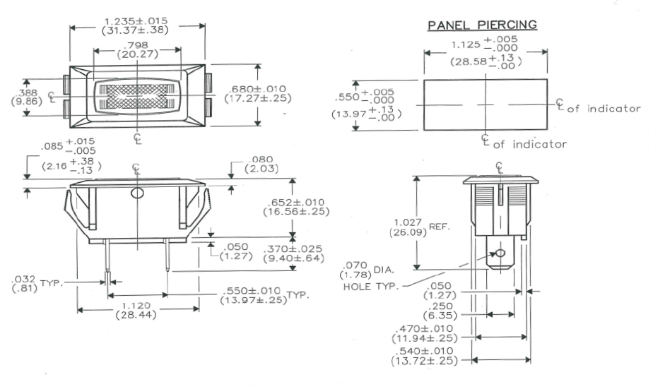 Mechanical Drawing - CW Industries GIL-2000 Panel Mount Indicator Lights